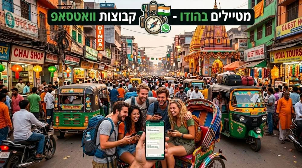 מטיילים ישראלים נפגשים ברחוב הודי צבעוני